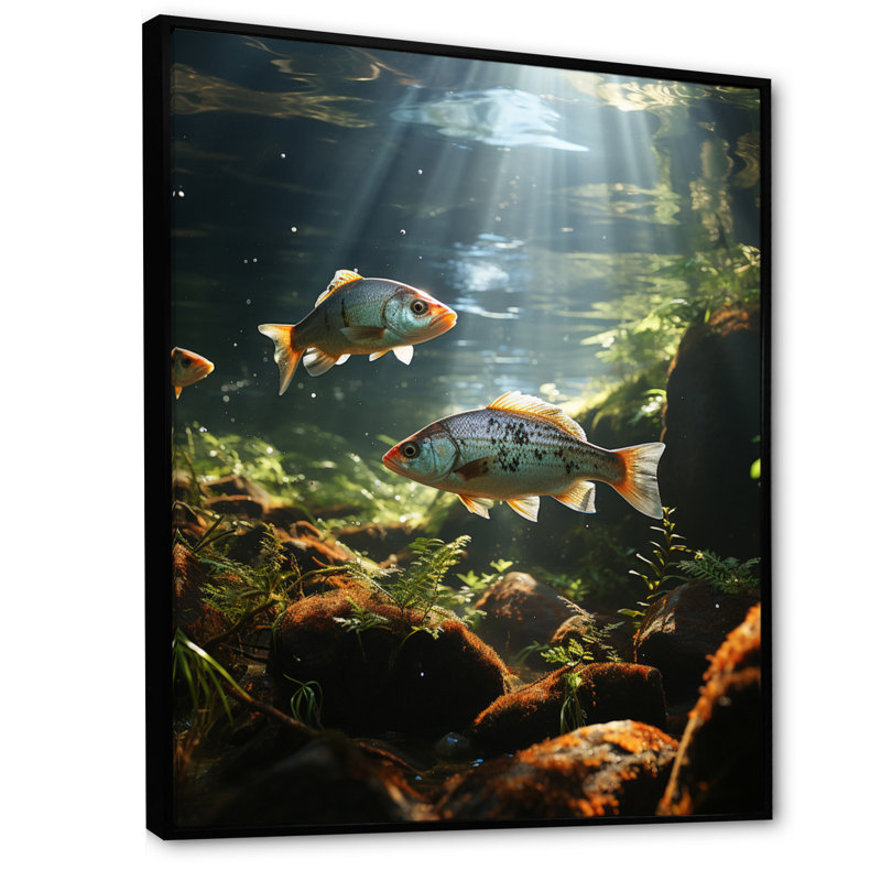 Hiromu " Fishing Rustic River I ", 44" H x 34" W x 1.5" D, Black Floater Framed