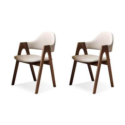 Chaise avec accoudoirs de couleur unie beige et noyer noir (ensemble de 2)