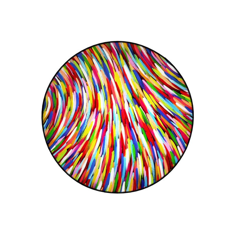 Multicolored Thick Stripes Patterned Woven Base Modern Decorative Carpet, Round 2'8"