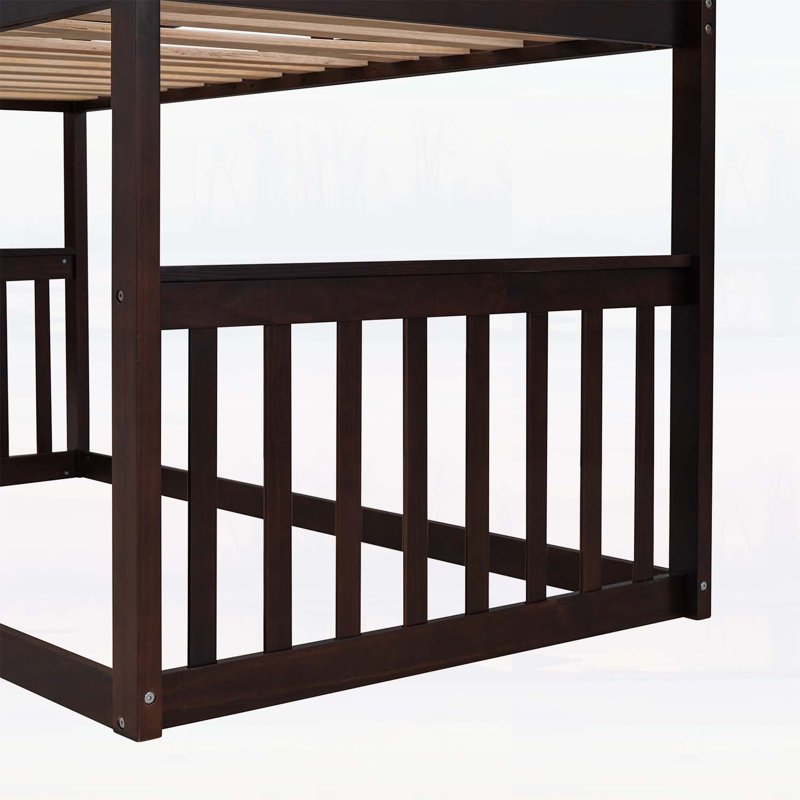Lit superposé simple au dessus d'un lit simple avec échelle, lit en bois, Espresso
