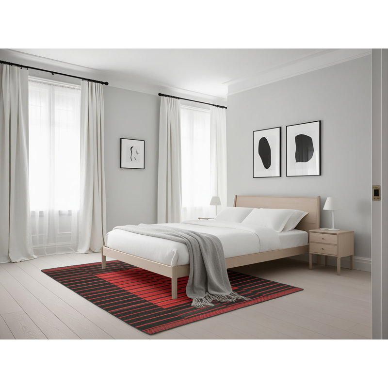 Tapis de zone rouge/noir contemporaine, Rectangle 5 pi x 7 pi