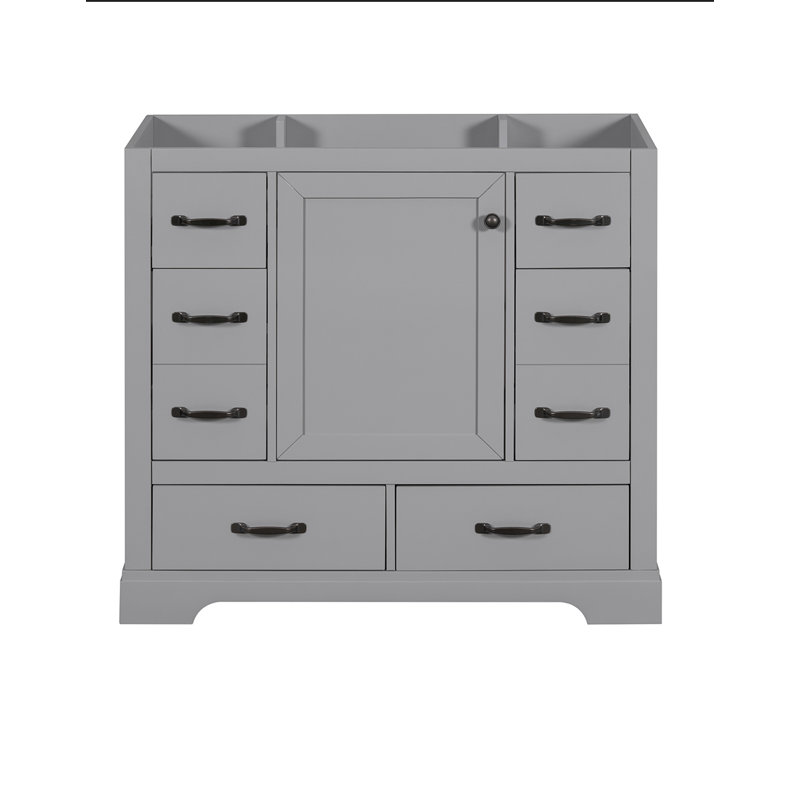 Meuble-lavabo 36 po sans lavabo, base d'armoire seulement, six tiroirs, diviseur de tiroir multifonctionnel, tablette réglable