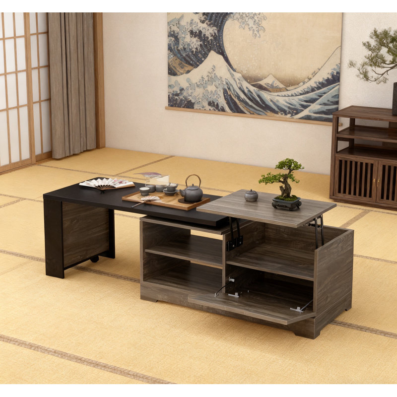 Table basse à plateau relevable avec portes de grange Farmhouse, Brun / Noir