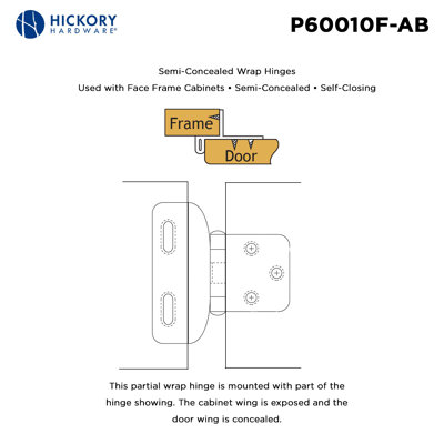 Self-Closing Semi-Concealed 1/4" overlay Face Frame Self-Close - Satin Nickel - Cabinet Door Hinges (Set of 2)