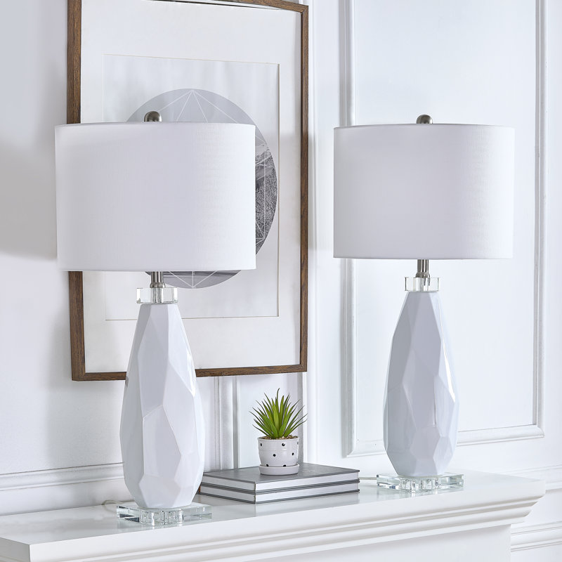Brajan Ceramic and Crystal Table Lamp with Linen Drum Shade