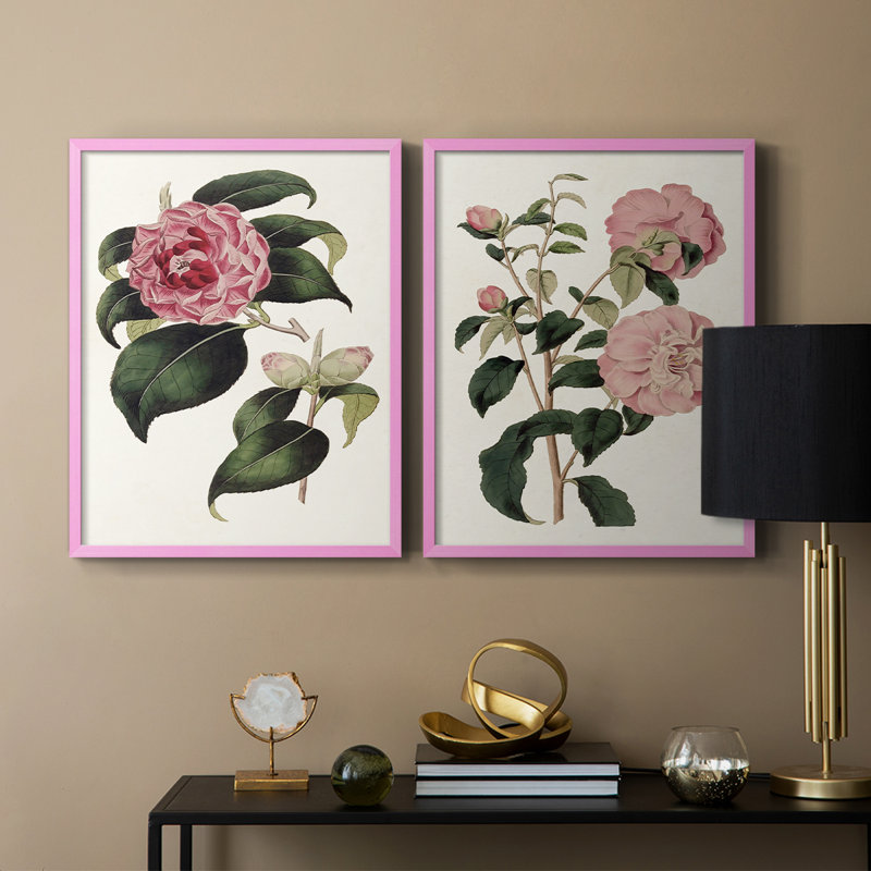 «Pink Floral Mix III» - reproduction encadrée de qualité supérieure - prête à être accrochée - aucun clou requis - aucun clou requis