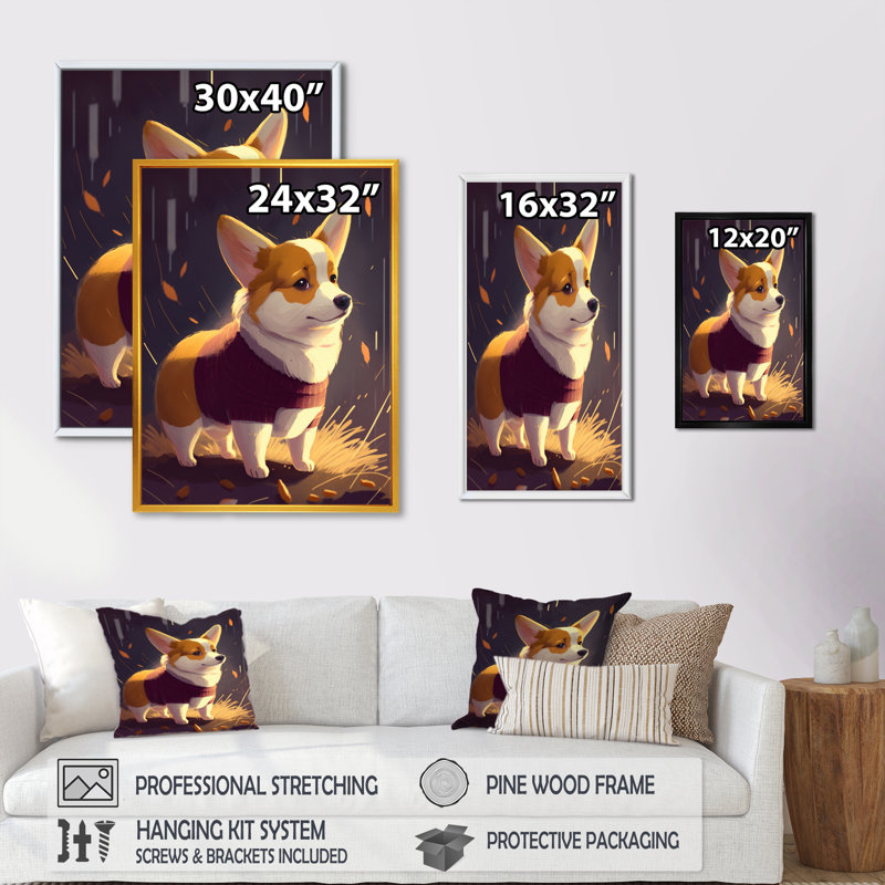 «Cute Little Corgi Dog», reproduction sur toile, L 12 po x H 20 po, Cadre flottant noir