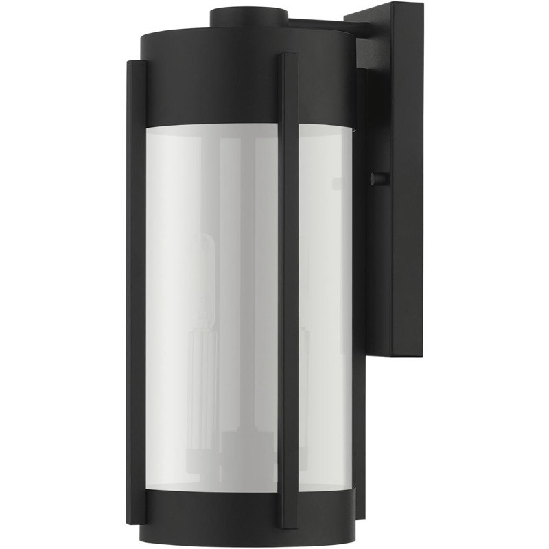 7.5in 2 Light Outdoor Wall Lantern Pendant, Electrical Plated Smoke Glass Shade, Black