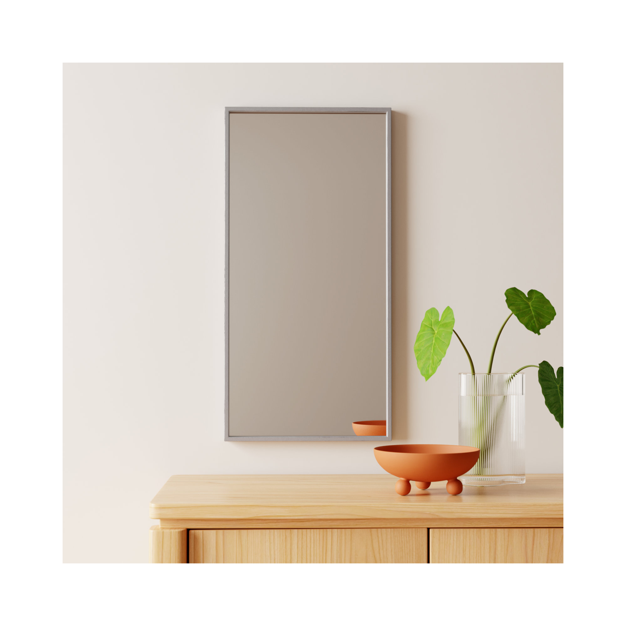 Sabine Metal Rectangle Wall Mirror, 14" x 28", Silver
