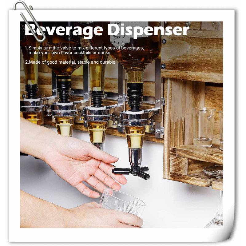 Wine Rack Wall Mounted Wood Shelf with Bottle Stemware Holder Storage Rack with 4-Bottle Dispenser