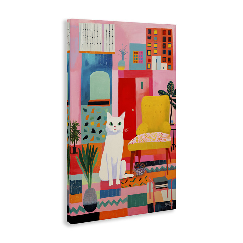 «Cat in Eclectic Interior», art mural sur toile par Roozbeh Bahramali, H 30 po x l 20 po