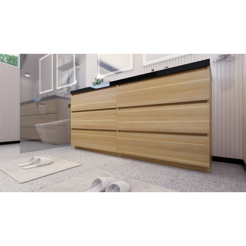 Santrice 70.8'' Double Bathroom Vanity with Acrylic Top, White Oak
