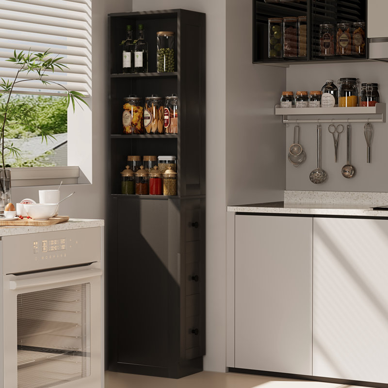 Grande armoire de rangement pour salle de bain avec 3 tablettes réglables, Noir, Single Door