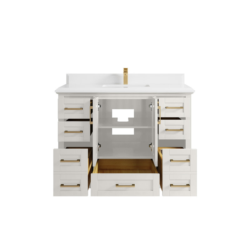 Boston 48 po X P 22 po Meuble-lavabo simple en albâtre, Blanc