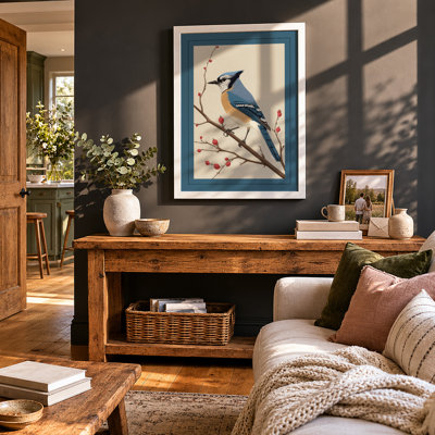 Blue Jay on Branch Vintage - Framed Print
