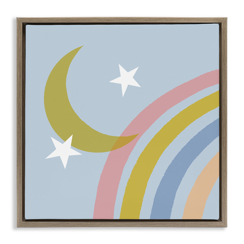 «Rainbow And Moon Shape Floater» par Tina Finn, Cadre flottant orme Montalcino, H 18 po x l 18 po