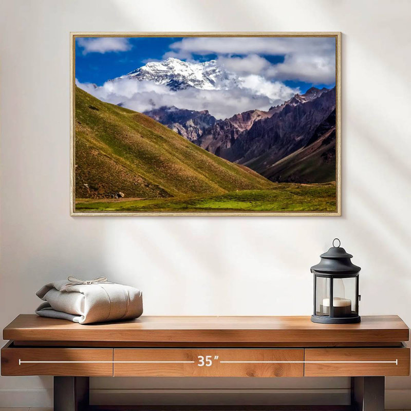 Aconcagua nuageux, Cadre flottant en bois naturel, 25 po x 17 po