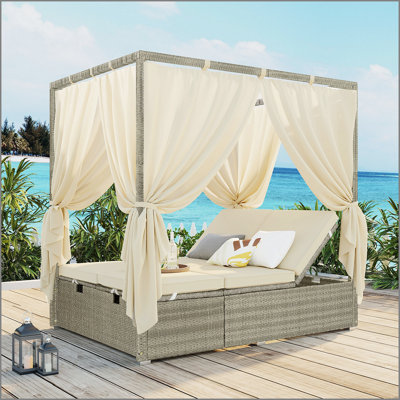 Adjustable Outdoor Sun Lounger with Canopy, Multi-Position Recline & Removable Cushion – Patio, Garden & Poolside Lounge Chair in 3 Colors