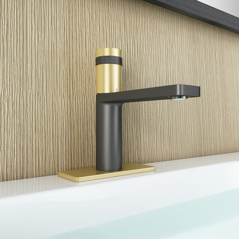 Single-handle Bathroom Faucet with Drain Assembly, Matte Black/Brushed Gold
