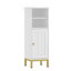 Small Bathroom Storage Cabinet, Freestanding Bathroom Storage Unit with Door, Adjustable Shelf and Hooks, Narrow Toilet Paper Cabinet with Open Storage Space, White 