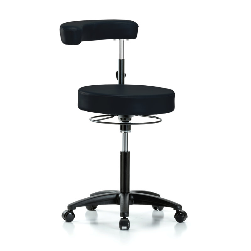 PERCH Height Adjustable Dental Stool with Procedure Arm | Medium Bench Height 22.5-28", Black, Fabric
