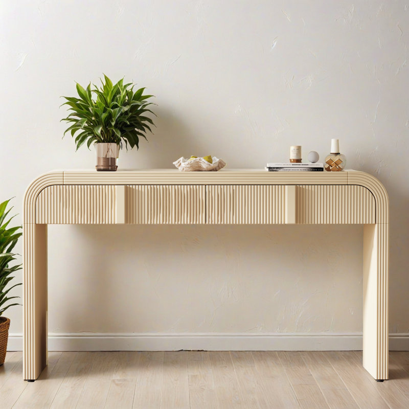 Table d'entrée en bois massif de 55,02 po, console avec 2 tiroirs, table de canapé multifonctionnelle convenant au salon et au couloir