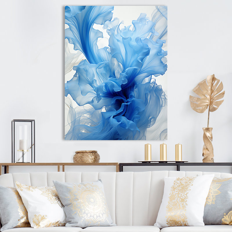 Encre liquide abstraite, encre liquide bleue, H 32 po x l 16 po x P 1 po, Toile tendue