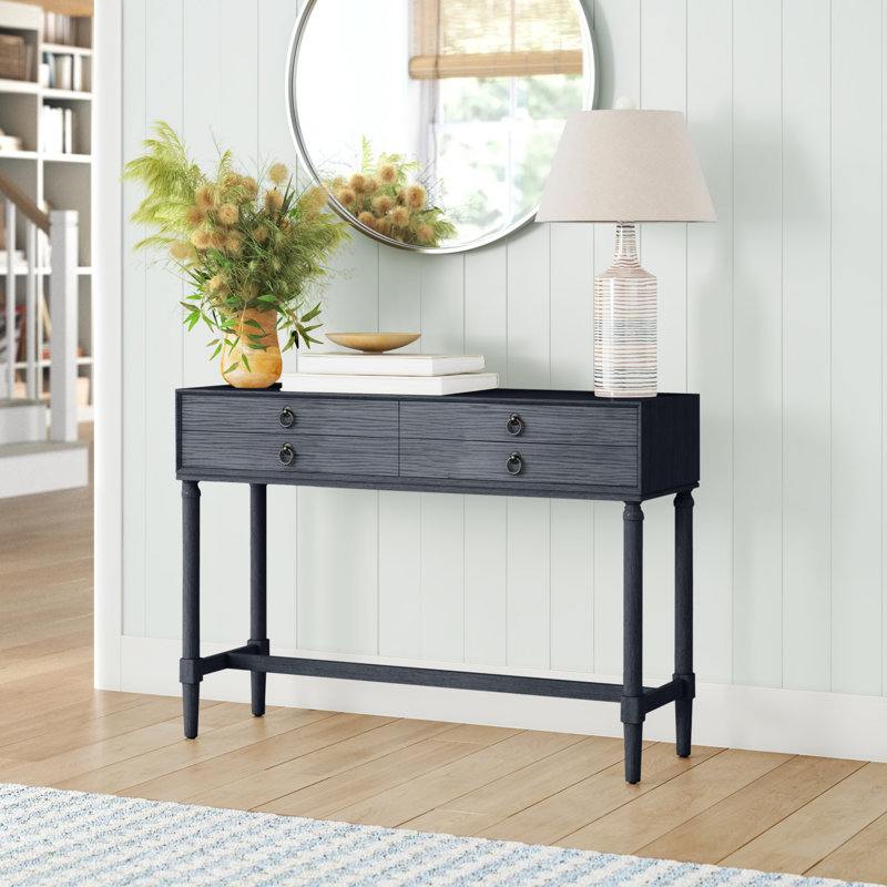 Riviera Elegance Black Wood and Metal Console Table with Storage
