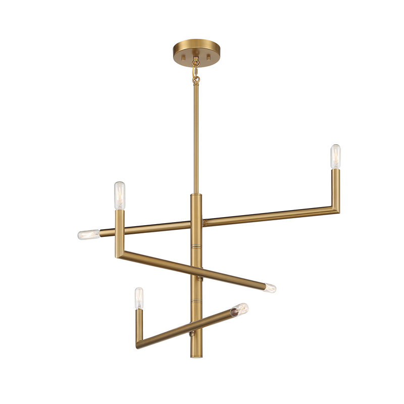Tyshelle 6 - Light Dimmable Modern Linear Chandelier, Brass