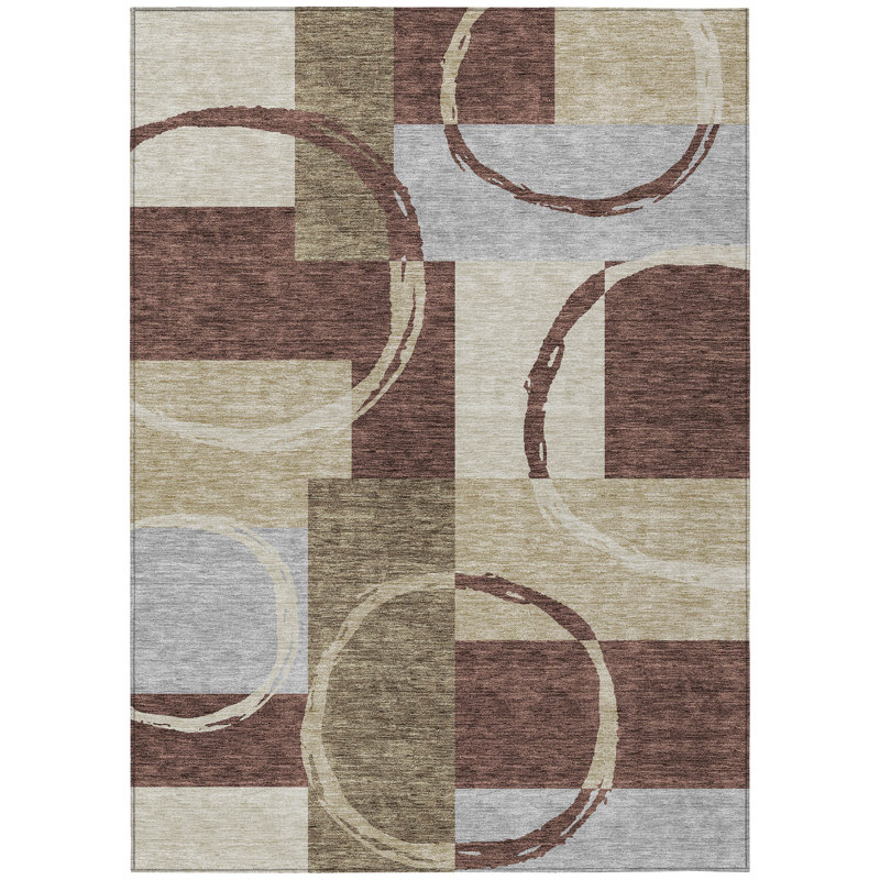 3' X 5' Brown And Ivory Geometric Washable Indoor Outdoor Area Rug