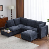 90" U-Shaped Sectional Sofa Modular Sofa Couch With A Movable Ottoman , A Coffee Table With Hidden Charging Devices For Living Room