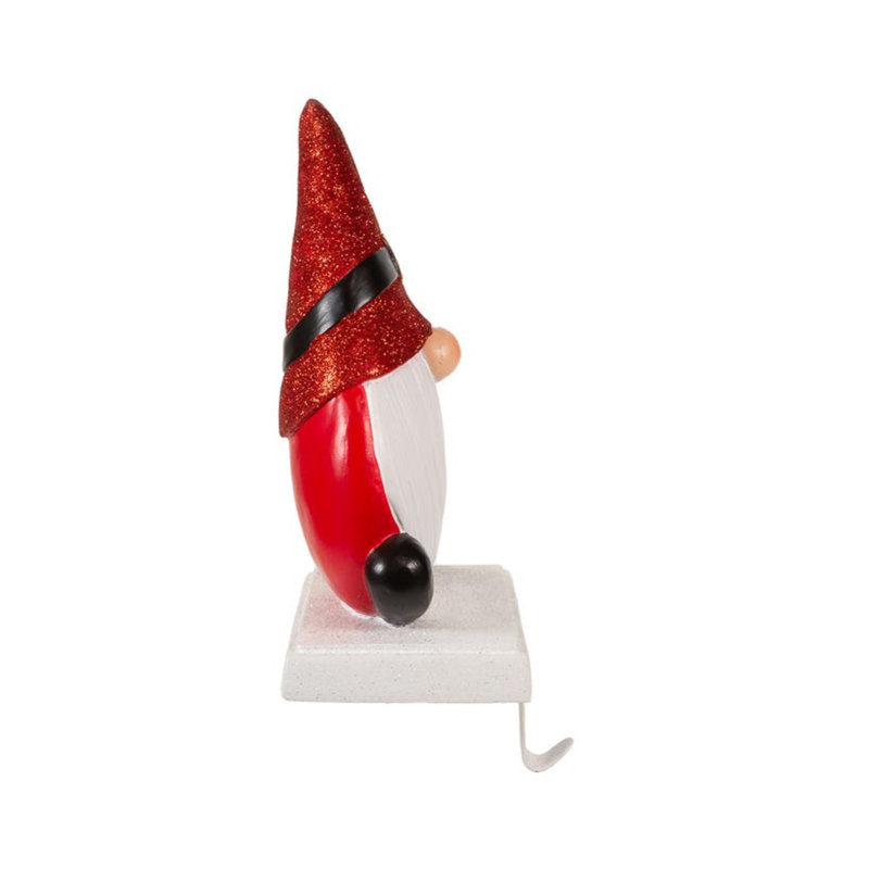 10-Inch Red and White Resin Gnome Stocking Holder
