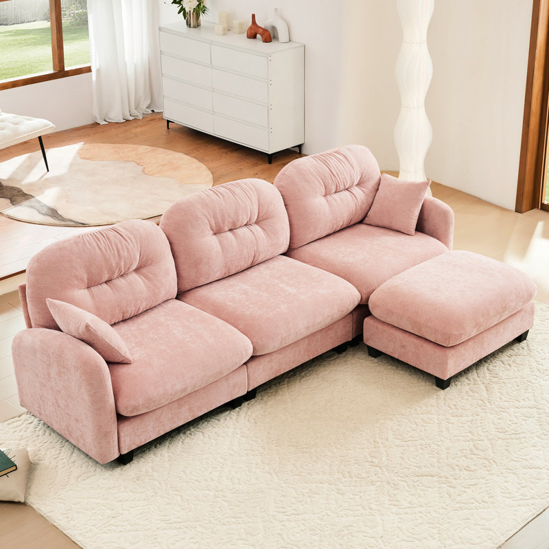 Rose avec dossier à 3 coussins, matériau en chenille, combinaison flexible, tissu confortable en forme de L pour espace de lecture, siège ergonomique, utilisation dans la chambre à coucher
