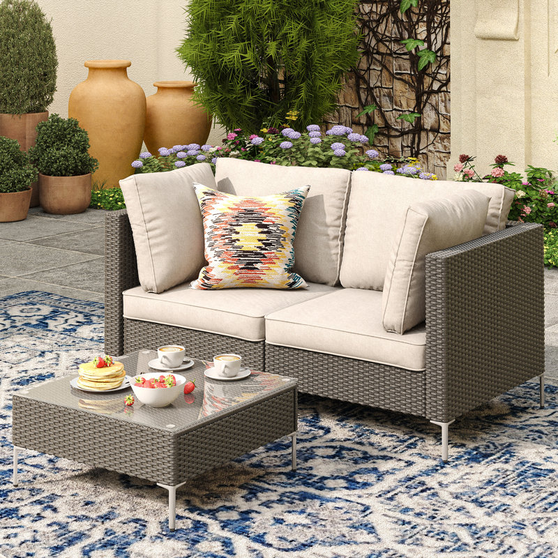 Canapé modulaire d'extérieur en osier 57,8 po Aten, Gris