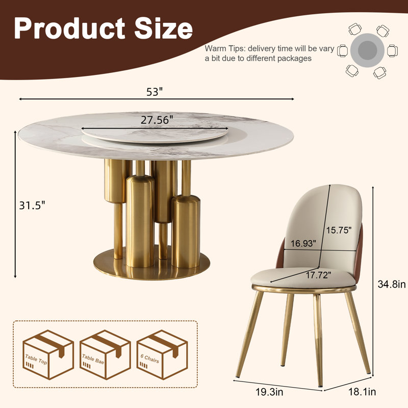 Lazy Susan Rotating Marble Dining Table Sintered Stone Modern Design Perfect For Dining Rooms & Kitchens