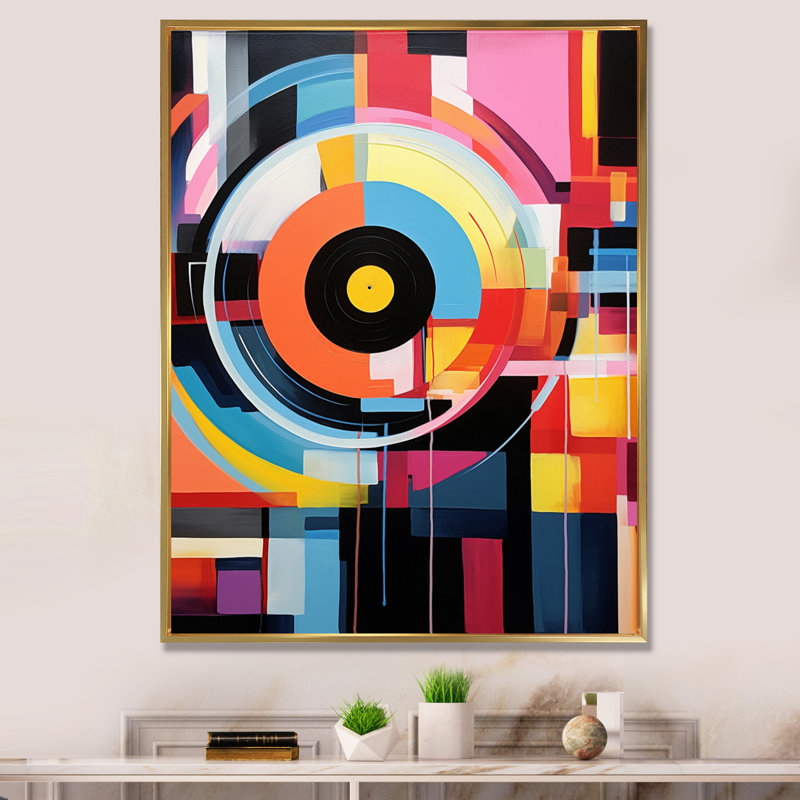 Popart, disque vinyle Reverie I sur toile, Cadre flottant doré, H 32 po x l 24 po x P 1 po