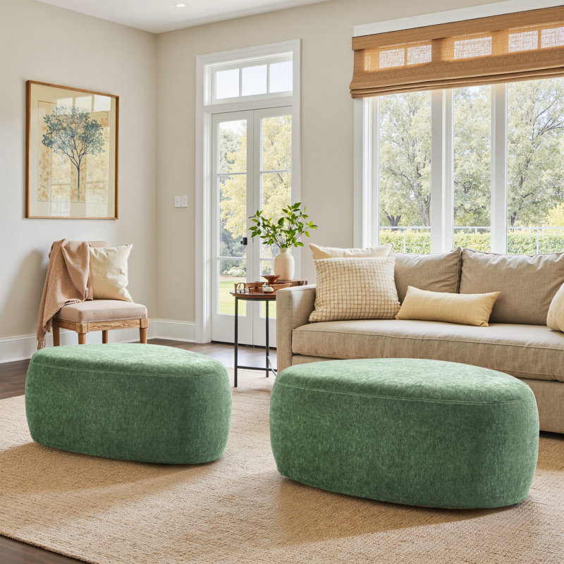 Adna 111.3Cm Wide Triangle Footstool Ottoman, Green