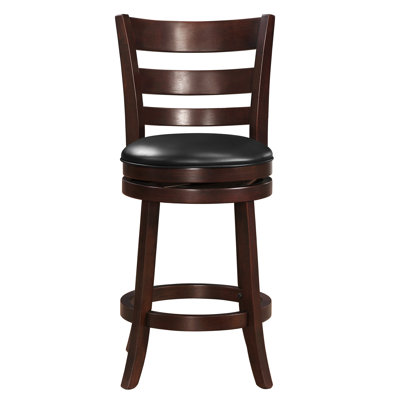 360-Degree Swivel Counter Height Chair In Dark Cherry - Solid Wood, Footrest For Comfortable Dining Wood Swivel, Soothing Occasion