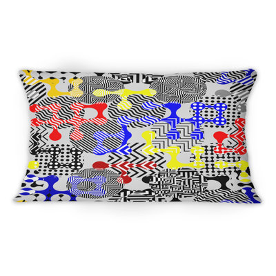 Geometric Modern Pattern In Blue Yellow And Red - Modern Printed Throw Pillow 12" x 20"