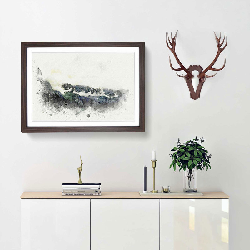 Lake & Mountains in Alaska in Abstract - Picture Frame Graphic Art Print, 35cm H x 50cm W x 2cm D, Walnut