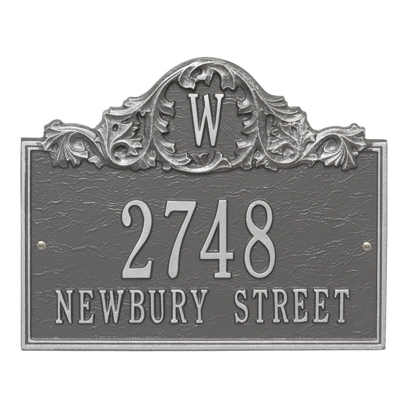 Acanthus Monogram 3-Line Wall Address Plaque, Pewter and Silver, Yes