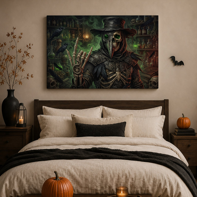 «Dark Plague Doctor» squelette avec serpent et art mural d'Halloween, H 12 po x l 18 po