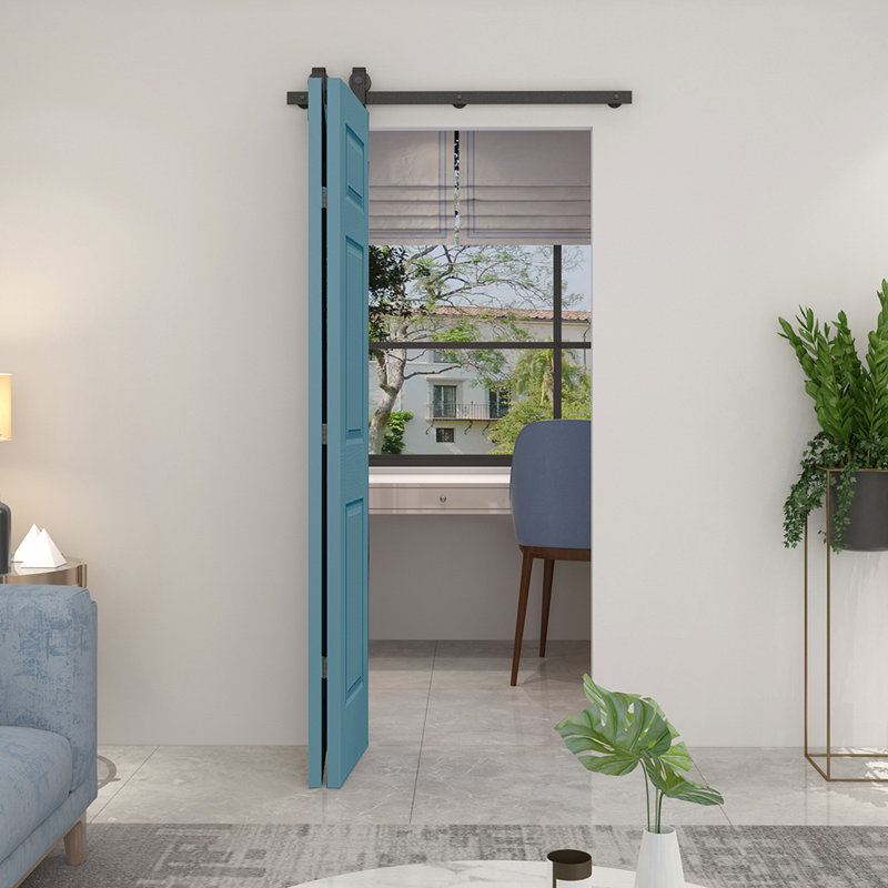Dignity Blue MDF Bi-Fold Barn Door with Black Hardware, 30" x 80"