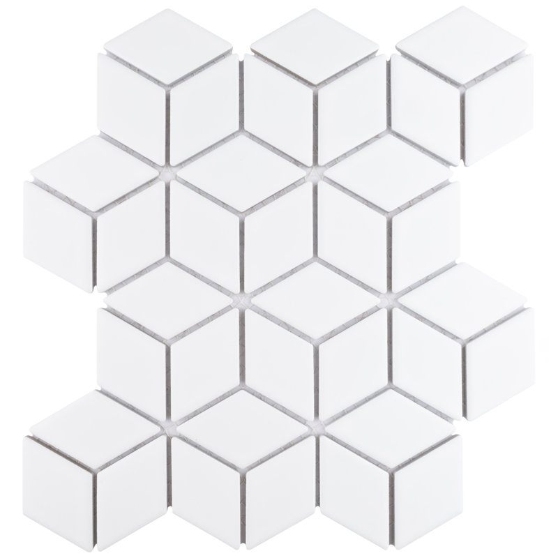 Hudson Rhombus 10-1/4 " x 11-3/4 " Porcelain Mosaic Floor and Wall Tile, Matte White