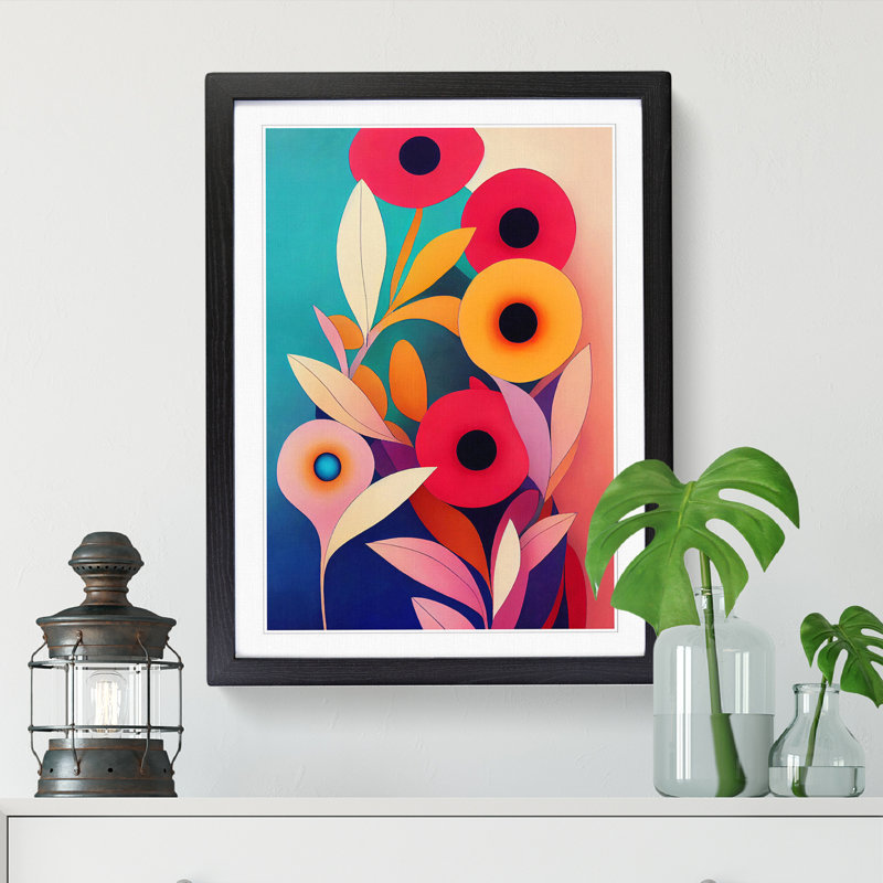 Nystead Floral Abstract - Picture Frame Print, Black, 64cm H x 46cm W x 2cm D