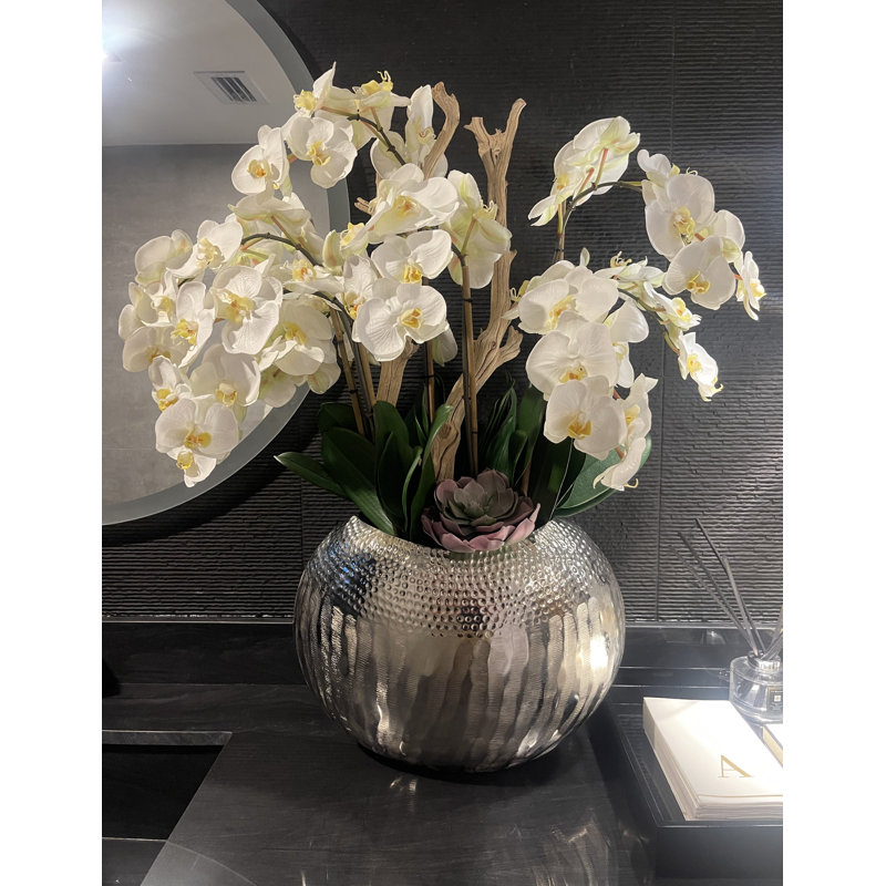 Olympian Phalaenopsis Orchids Centerpiece in Planter, Pink, Gold