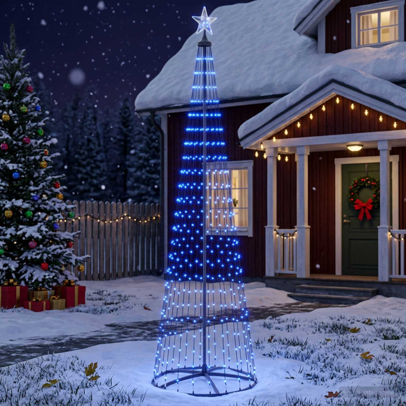 LED Cone Christmas Tree Steel White Lighted Cone Christmas Tree, 250 cm, Black, Blue