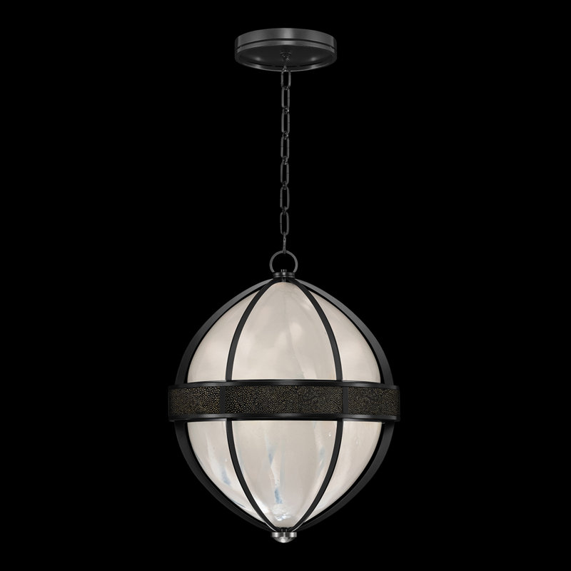 Luminaire suspendu rond l 18,75 po Mirage, Chevalier noir, Fer noir standard / nickel