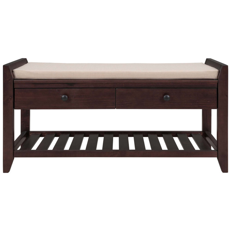 Multipurpose Entryway Storage Bench With Cushioned Seat And Drawers, Ideal For Family Use And Organized Living, Espresso