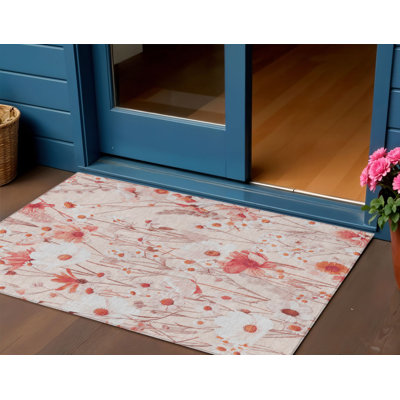 Tapis intérieur lavable floral 3 pi x 5 pi saumon et corail
